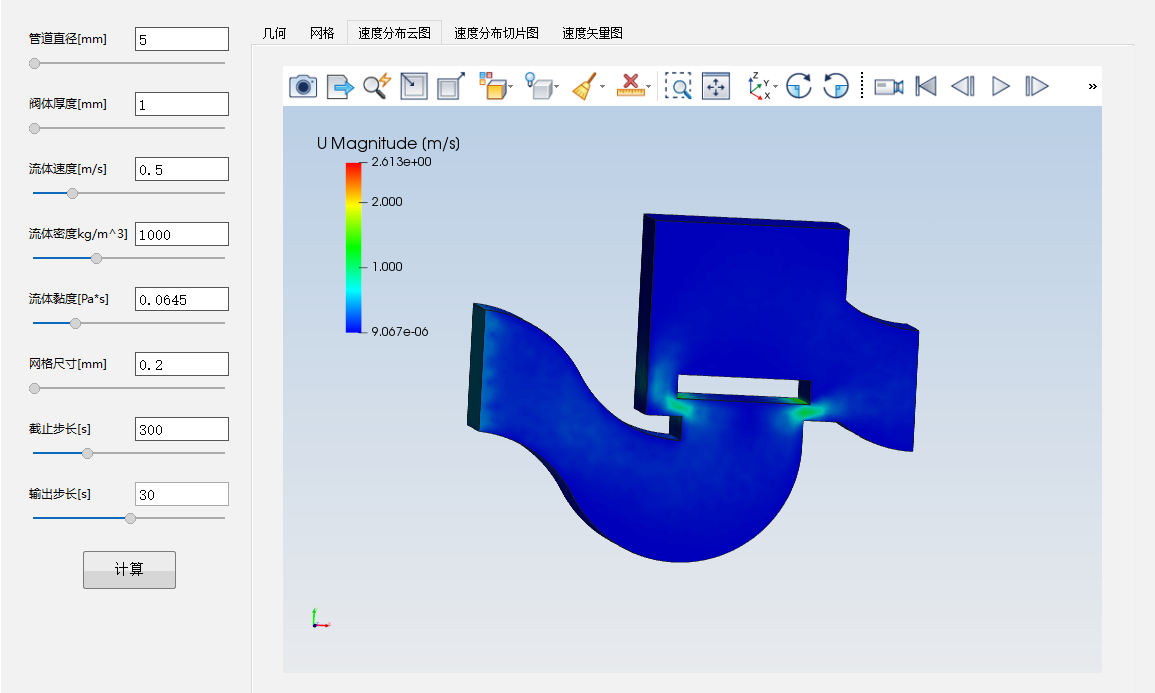 方形管道流经阀门仿真