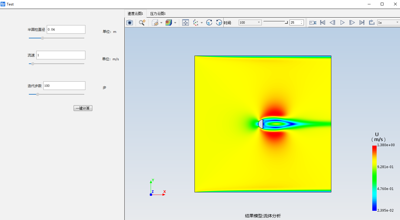 二维半圆柱绕流仿真分析