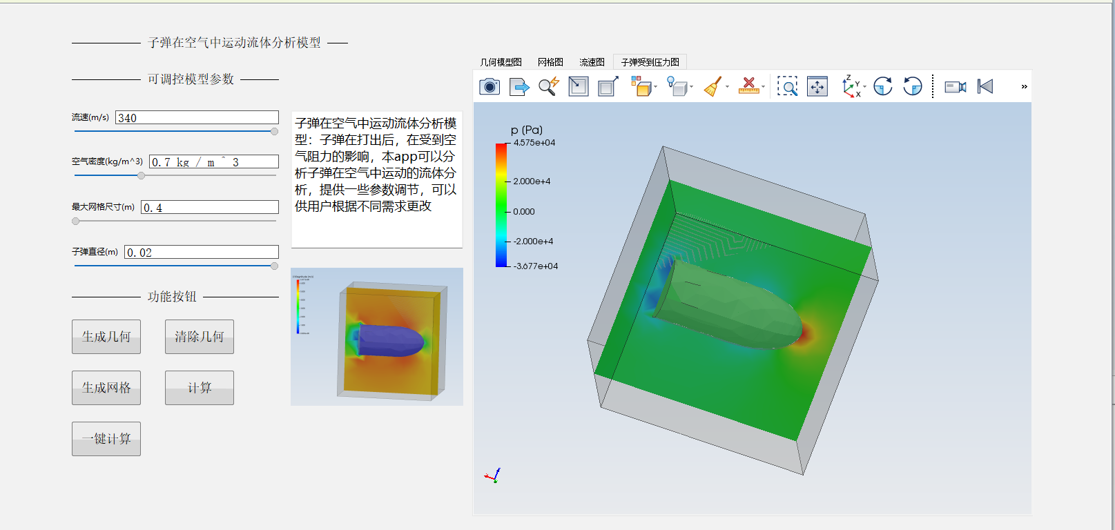子弹在空气中的运动流体分析模型